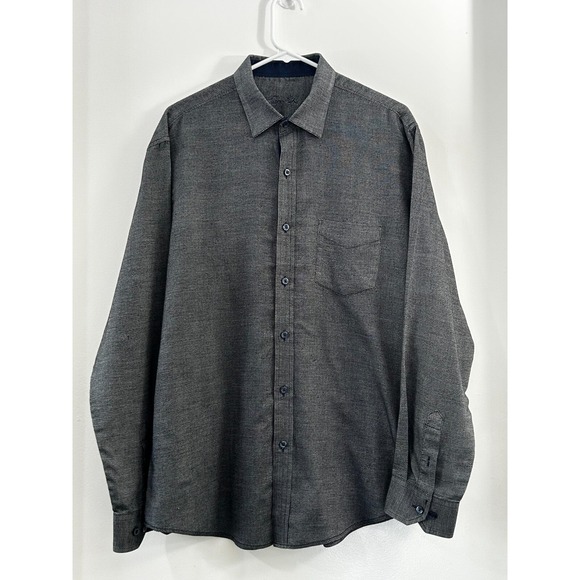 Tasso Elba Dress Shirt Mens Large Gray Textured Cotton Long‎ Sleeve Button Down - Picture 1 of 9